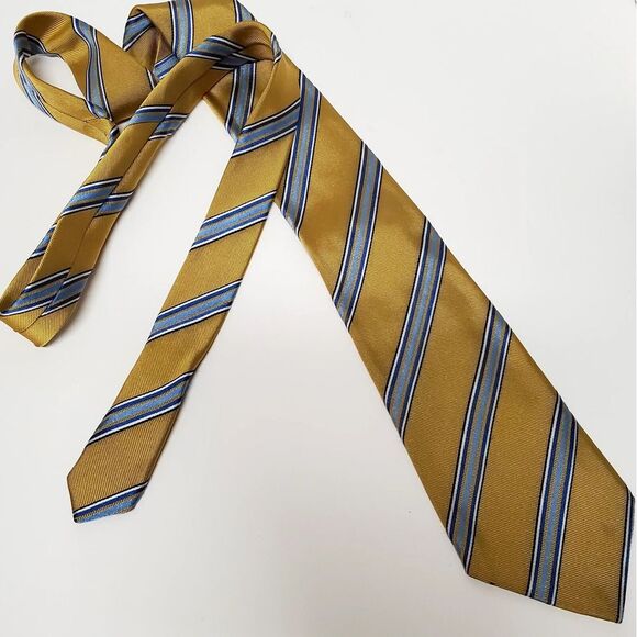 Ermenegildo Zegna Necktie Made in Italy Chartreuse Yellow Green/ White/Blue Tie - Picture 2 of 10